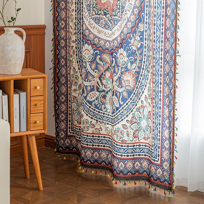 Popular Handicrafts Printed Curtains for Living Room 63 Inches Long Indian Hippie Bohemian Curtains Rod Pocket Light Filtering 2 Panels, Colorful