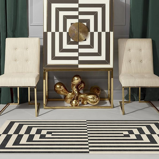 RUGGABLE x Jonathan Adler Machine Washable Modern Runner Rug – Op Art Charcoal 2.5x7, Stain-Resistant, Non-Slip – Washable Rug for Hallway, Entryway, Living Room & Kitchen–with Cushioned Pad