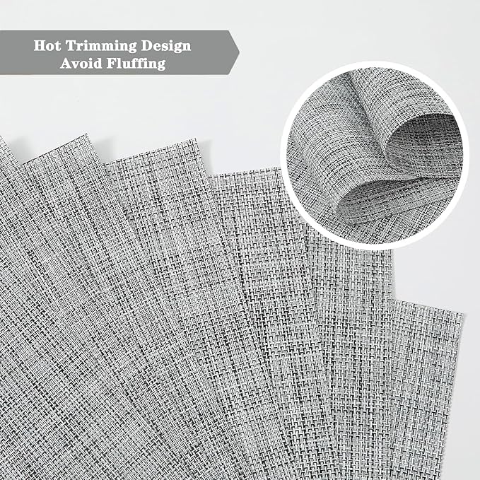 Grey Placemats Set of 2 - Heat Resistant Non-Slip Place mats for Dining Table, Washable Durable PVC Vinyl Woven Table Mats (Grey, 2)