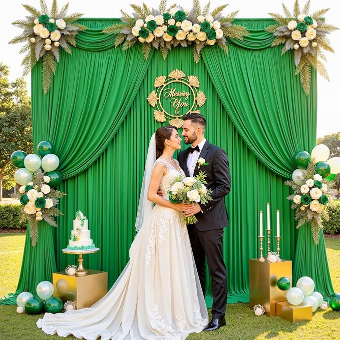 20ftx10ft Wrinkle Free Green Backdrop Curtains for Parties, Silky Polyester Photo Backdrop Drapes 4 Panels 5x10ft Back Drop Cloth for Wedding Birthday Baby Shower Photography Background