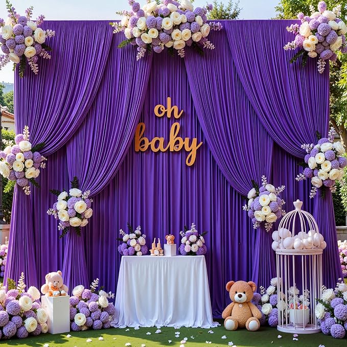 10ft x 10ft Wrinkle Free Purple Backdrop Curtain for Parties, Polyester Backdrop Drapes Panels 2 Panels 5x10ft for Photography Background Wedding Birthday Baby Shower Mermaid Party