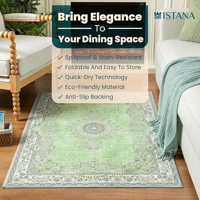 Istana 3x5 Area Rug - Green Modern Rugs for Living Room 3x5 - Foldable Rugs for Bedroom/Living Room Rug - Stain Resistant Washable Rug - Eco-Friendly Small Area Rugs