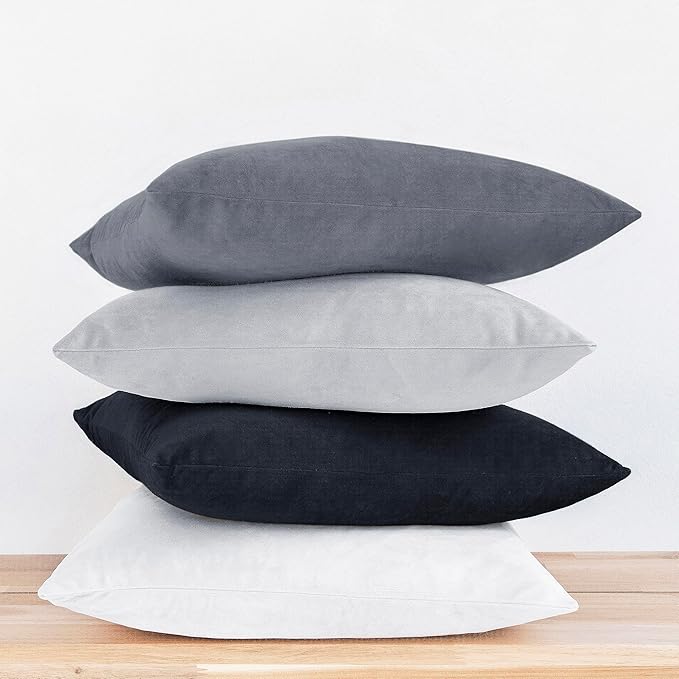MONDAY MOOSE Decorative Throw Pillow Covers Cushion Cases, Set of 4 Soft Velvet Modern Designs, Mix and Match for Home Decor, Pillow Inserts Not Included (18x18 inch, Black/White)