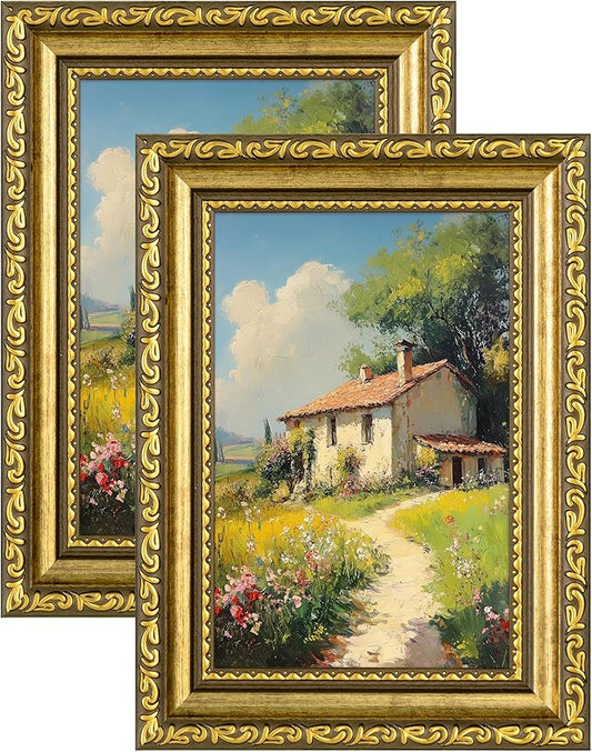 eletecpro 4x6 Picture Frames Set of 2, Vintage Photo Frames with Glass, Display 3.5x5 Photo with Mat or 4x6 without Mat for Tabletop or Wall Decor, Gold