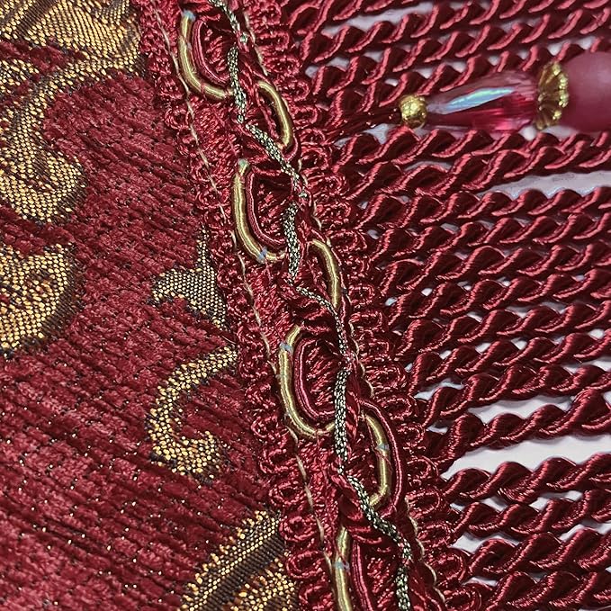 Loom and Mill Luxury Vintage Chenille Table Runner 72 Inches Long, Red Damask Jacquard Table Runners with Multi-Tassels for Dining Room Dresser Party Banquet Christmas Decorations(Red,13x72inch)