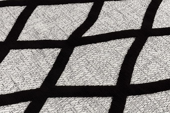 CAMILSON Modern Rug 8x10 Luxury Diamond Pattern Micro Loop Area Rugs Soft High-Low Pile Stain Resistant Easy to Clean Non-Shedding Durable Living Room Bedroom Indoor Carpet (Black/Gray)