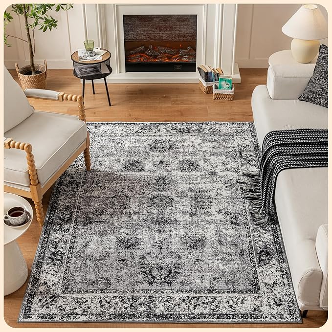 Istana 5x7 Area Rug - Dark Grey Rugs for Living Room 5x7 - Foldable Rugs for Bedroom - Stain Resistant Washable Rug - Eco-Friendly Boho Area Rugs - Easy to Clean Living Room Rug