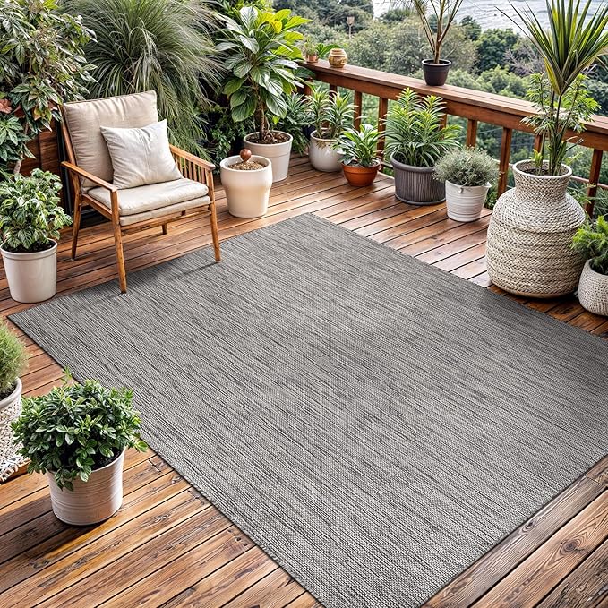 Washable Indoor Outdoor Rug 6x9 Weather Resistant Area Rugs Modern Solid for Porch Deck Balcony Backyard Patio Outside Carpet (6 X 9 Silver Grey)