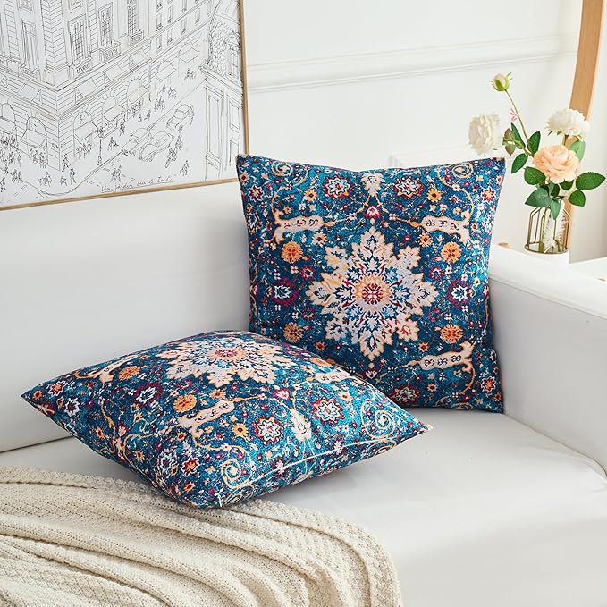 Boho Throw Pillow Covers 26x26 inch Set of 2,Boho Vintage Carpet Pattern Antique Ethnic Decor Double Sided Pattern Cushion Cover Soft Pillow Case Living Sofa Room Bed Square Pillow Cover