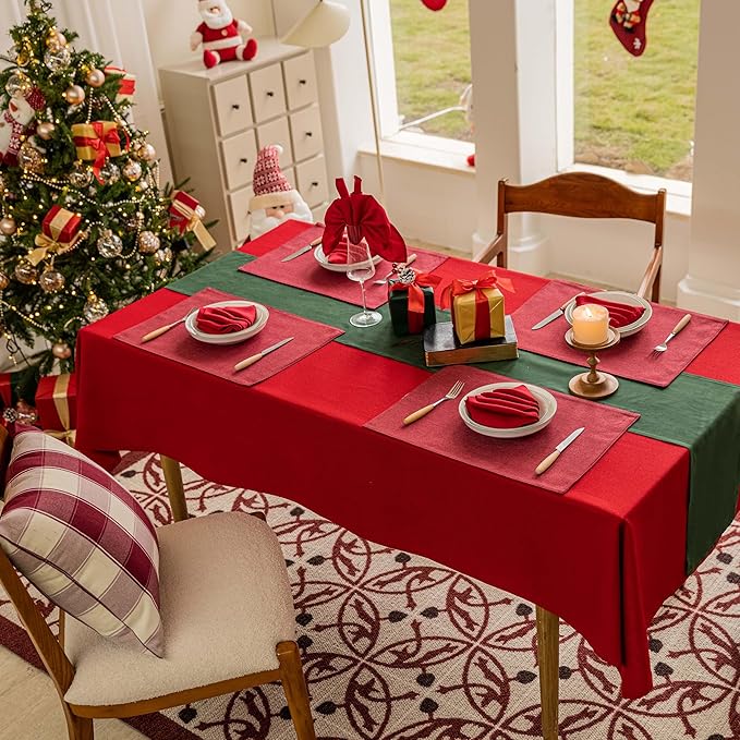 Home Brilliant Cloth Placemats Set of 8 Red Linen Placemats for Christmas Dinner Heat Resistant Dining Table Mats Kitchen Place Mats, Dark Red Burgundy