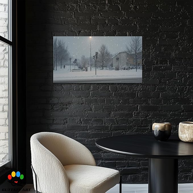 GUTTATY Christmas Winter Scene Canvas Wall Art, Snowy Street Canvas Prints, Tranquil Outdoor Winter Pictures Wall Decor, Seasonal Hanging Artwork for Living Room, Bedroom, Office, 24x12 Inch