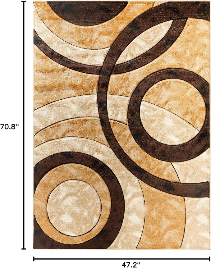 GLORY RUGS Area Rug Modern 4x6 Brown Circles Geometry Soft Hand Carved Contemporary Floor Carpet Fluffy Texture for Indoor Living Dining Room and Bedroom Area