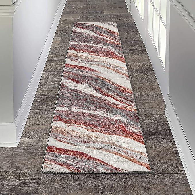 LUXE WEAVERS Lagos Collection 7983 Red 2x7 Art Deco Geometric Area Rug