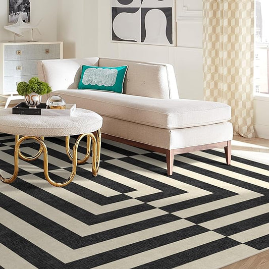 RUGGABLE x Jonathan Adler Machine Washable Modern Area Rug – Op Art Charcoal 9x12, Stain-Resistant, Non-Slip – Large Rugs for Living Room, Bedroom, Hallway, Entryway & Office–with Cushioned Pad