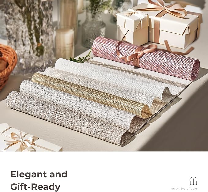 Leetaltree Luxury Crystal White Sequin Placemats Set of 12 - Waterproof Washable for Wedding, Anniversary, Daily Use - Sparkling Table Decor - Hand-Cut