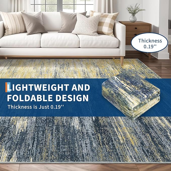Modern Abstract Area Rug 4x6 Washable Rug for Living Room, Ultra Soft Rug for Bedroom, Non Slip Indoor Floor Carpet, Stain Resistant Rugs for Home Decor Office, Yellow/Black
