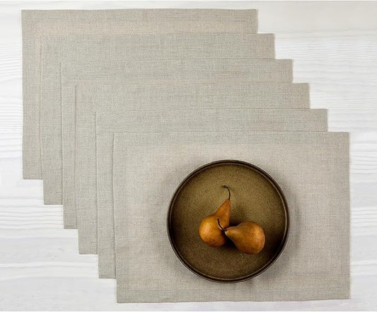 Solino Home Linen Natural Placemats Set of 6-100% Pure Linen Placemats 14 x 19 Inch for Christmas, Holiday, New Year - Fete