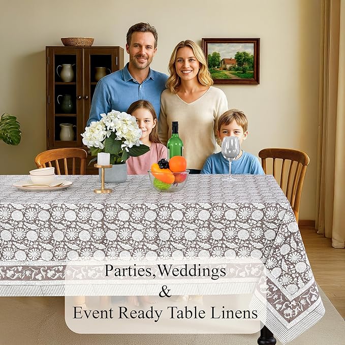 CPC Rustic Brown Tablecloth 100% Cotton 72x160 Inch Indian Block Print Rectangle Table Cover, Table Cloth for Gifting in Weddings, Halloween, Fall, Christmas, Thanksgiving