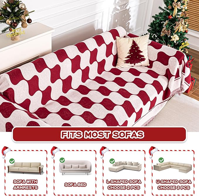 MEETSKY Christmas Couch Cover Red Sofa Slipcover for 2 Seater Couch, Sofa Covers Washable Use Thick Soft Fabric Couch Cover for Dogs, Multi-Use Decorative Couch Protector for Pets, 71" x 118"