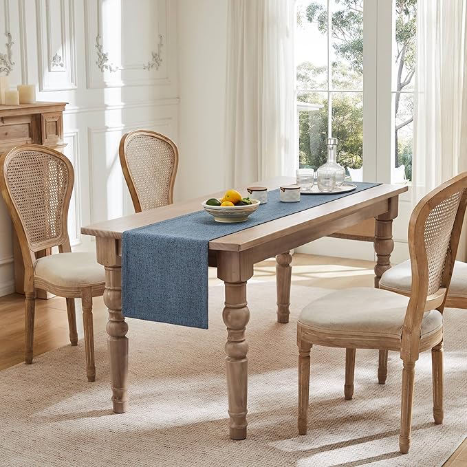 ZeeMart Burlap Style Farmhouse Table Runners 60 Inches Long, Blue Rustic Woven Dining Table Runner for Everyday Use, 14x60 Inches, Blue