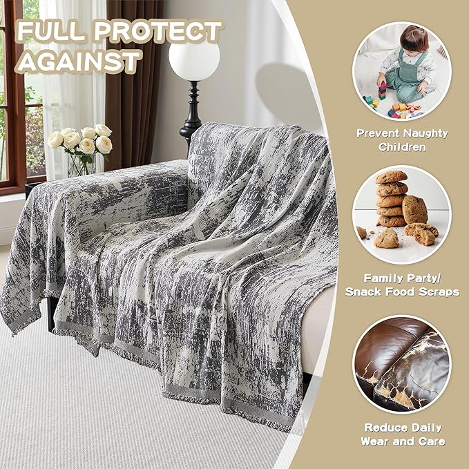 MEETSKY Boho Couch Cover for 2 Cushion Couch Sofa, Chenille Sofa Cover for Sectional Sofa, Modern Khaki Abstract Jacquard Sofa Covers Washable Sofa Slipcover for Pets Friendly, 91" X118", Deep Grey