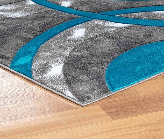 GLORY RUGS Area Rug Modern 8x10 Turquoise Circles Geometry Soft Hand Carved Contemporary Floor Carpet Fluffy Texture for Indoor Living Dining Room and Bedroom Area