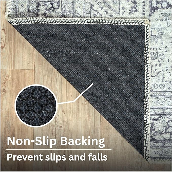 Bloom Rugs Washable Non-Slip 6' x 9' Rug - Charcoal Blue Traditional Medallion Area Rug for Living Room, Bedroom, Dining Room, and Kitchen - Exact Size: 6' x 9'