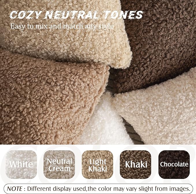 Foindtower 2 Pieces 24x24 Inch Neutral Cream, Faux Fur Throw Pillow Cover Accent Sherpa Pillow Fuzzy Soft Pillowcases Sheepskin Decorative Fleece Cushion Case for Bed Couch Living Room