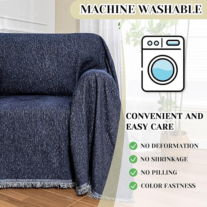 MEETSKY Navy Blue Couch Cover Sofa Covers Single Recliner Couch Cover, Sofa Throw Cover for Couches Sofa Slipcovers Furniture Covers Modern Style for Living Room Decoration, 71"x 91"