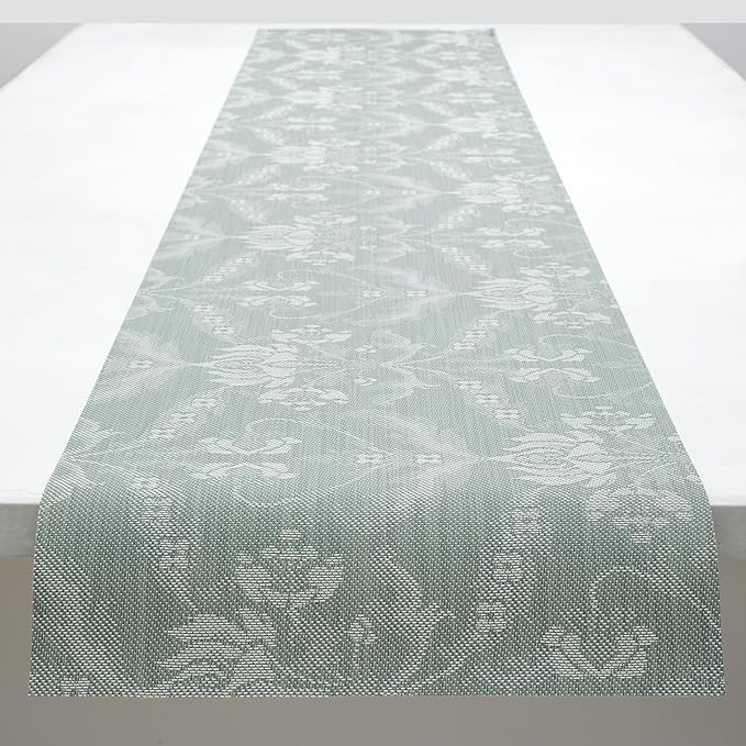 Martha by Martha Stewart | Chilewich Damask Table Runner in Abalone - Easy Care Woven Textile - Indoor/Outdoor - Stain/Fade Resistant - 14" x 72"