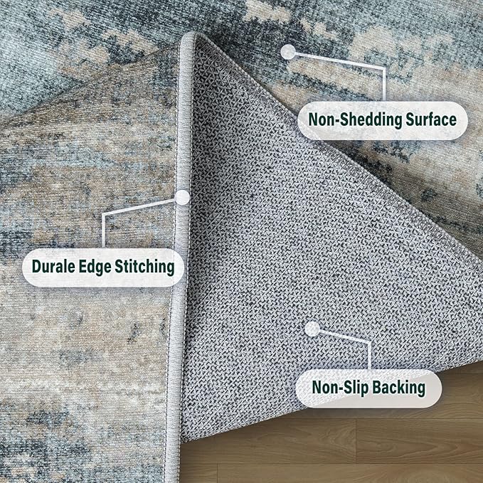8x10 Area Rugs for Living Room：Large Machine Washable Area Rug with Non Slip Backing Non Shedding Abstract Stain Resistant Carpet for Bedroom Dining Room Nursery Home Office - Green