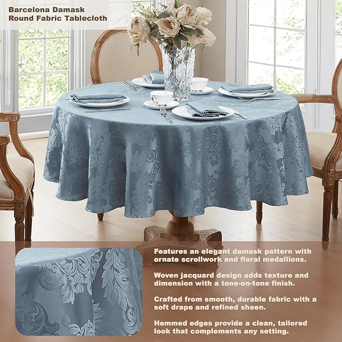 Newbridge Barcelona Damask Fabric Napkins, Set of 4, Blue – No Iron, Soil Resistant Cloth Napkins for Dining, Parties and Holidays