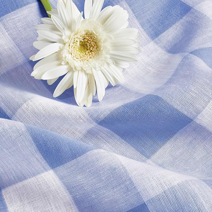 Solino Home Linen Square Tablecloth 52 x 52 Inch - 100% Pure Linen Hydrangea Blue Buffalo Check Tablecloth - Machine Washable Table Throw