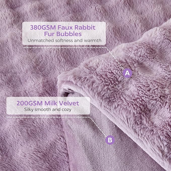 Tokokimo Fluffy Fleece King Size Duvet Cover Set, Ultra Soft Reversible Heavyweight Bedding Set, Extra Warm Winter Duvet Cover Set with 2 Pillow Cases, All Season Fuzzy Comforter Cover Set, Purple