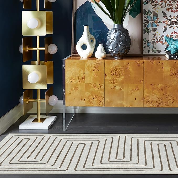 RUGGABLE x Jonathan Adler Machine Washable Modern Area Rug– Labyrinth Camel/Ivory 2x3, Stain-Resistant, Non-Slip – Small Rugs for Living Room, Bedroom, Hallway, Entryway & Bathroom–with Cushioned Pad