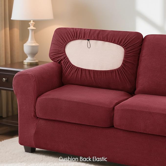 SUBRTEX 7 Pieces Stretch Sofa Slipcover Sets Couch Cover Sets Backrest Cushion Covers Furniture Protector Collection Set for Oversize Sofa Loveseat Chair Slip Covers(Large, Wine)
