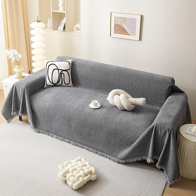 MEETSKY Couch Covers for Sofa Covers Washable, Dog Couch Covers for 2 Cushion Couch Sofa Pet Friendly, Sectional Sofa Slipcovers, Thick Soft Fabric Modern Style, 71" x 118", Dark Grey