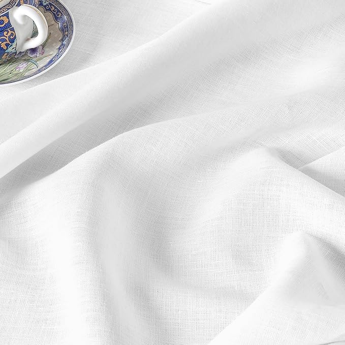 D'Moksha Homes White Linen Tablecloth for Rectangle Tables 60 x 102 Inch - Classic Hemstitch 100% Pure Linen White Table Cloth - Machine Washable Dining Tablecloth for Thanksgiving, Christmas, Holiday