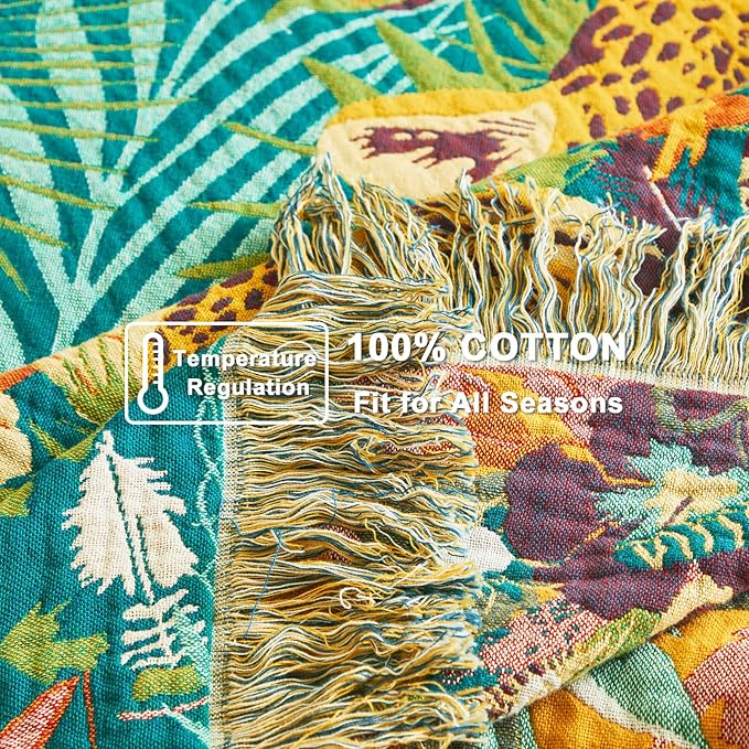 Throw Blanket for Bed Couch Sofa Soft Cotton Twin Blankets for Bedroom Living Room All Season Reversible Quilt Leopard Throws Whimsical Home Decor 60"x80"