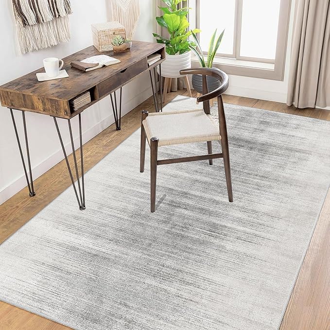 Enkor Area Rugs 4x6 Washable Non Slip Abstract Soft Rugs for Living Room Bedroom, Modern Mat for Kitchen Entryway White & Grey