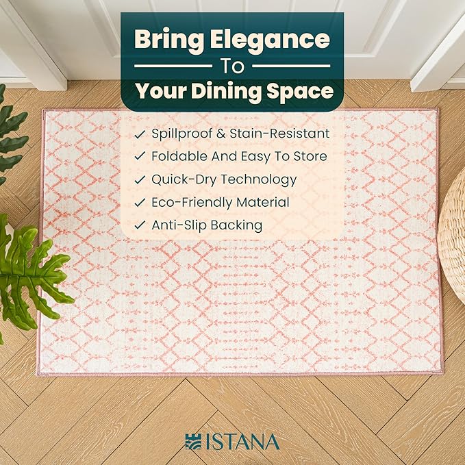 Istana 2x3 Area Rug - Pink Boho Rugs for Living Room 2x3 - Foldable Small Rugs for Bedroom - Stain Resistant Washable Rug Non Slip - Eco-Friendly Area Rugs Indoor - Easy to Clean Rug