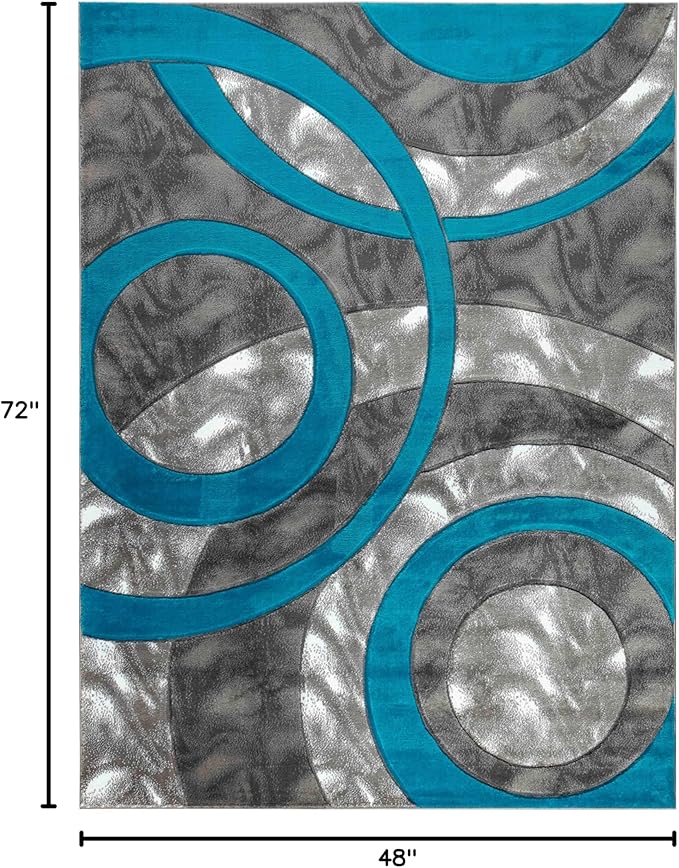 GLORY RUGS Area Rug Modern 4x6 Turquoise Circles Geometry Soft Hand Carved Contemporary Floor Carpet Fluffy Texture for Indoor Living Dining Room and Bedroom Area