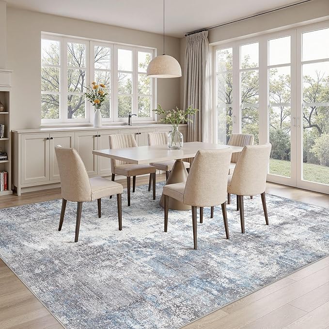 Washable 5X7 Area Rug: Modern Abstract Soft Non-Slip Indoor Rugs Home Decor - Low Pile Stain Resistant Carpet for Living Room Bedroom Dining Room Playroom Office(Blue Grey 5'x7')