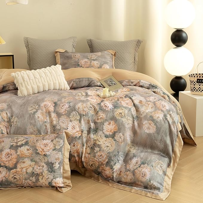 ECOCOTT Bedding 3-Piece Duvet Cover Queen Size – Silky Soft 100% Lyocell, Cooling & Breathable for Hot Sleepers, Ultra-Smooth with Modern Feathered Pattern, Moisture-Wicking