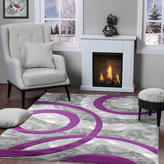 GLORY RUGS Area Rug Modern 5x7 Purple Circles Geometry Soft Hand Carved Contemporary Floor Carpet Fluffy Texture for Indoor Living Dining Room and Bedroom Area