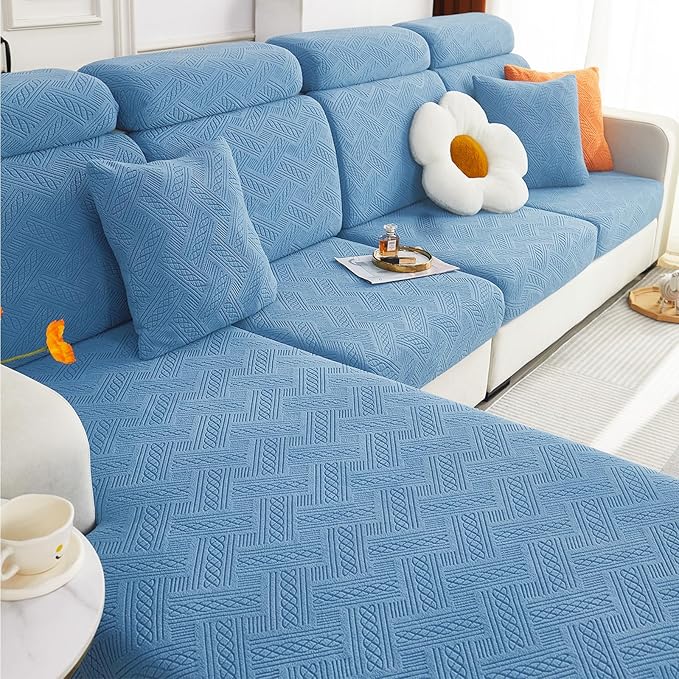 hyha Individual Couch Cushion Covers, Stretch Magic Sofa Seat Cushion Covers Washable, Dog Couch Sofa Slipcover for Pets, Kid with Elastic Bottom(3PC, Blue)