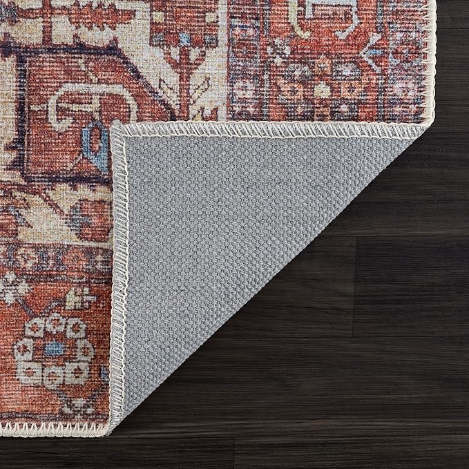 Bloom Rugs Washable 5' x 7' Rug - Red/Orange/Beige Traditional Area Rug for Living Room, Bedroom, Dining Room, and Kitchen - Exact Size: 5' x 7'