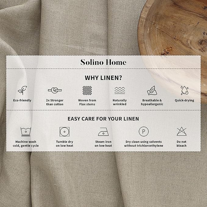 Solino Home Linen Tablecloth 60 x 108 Inch - Amalfi Stripe 100% Pure Linen Grey and White Table Cloth for Rectangle Tables - Machine Washable Fabric Tablecloth for Fall, Autumn