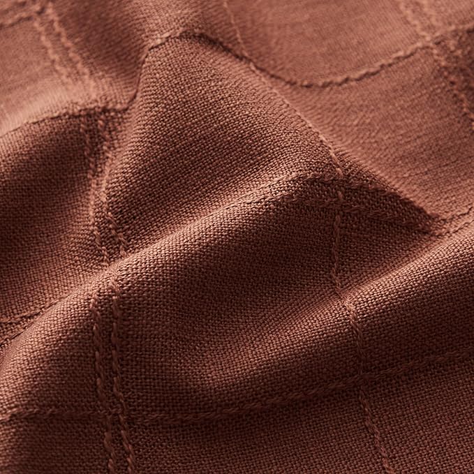 ZeeMart Linen Checked Table Cloth, Farmhouse Style Plaid Embroidered Rust Tablecloth, Water Resistant Rectangle Table Cloth, Terracota 60x120 Inches