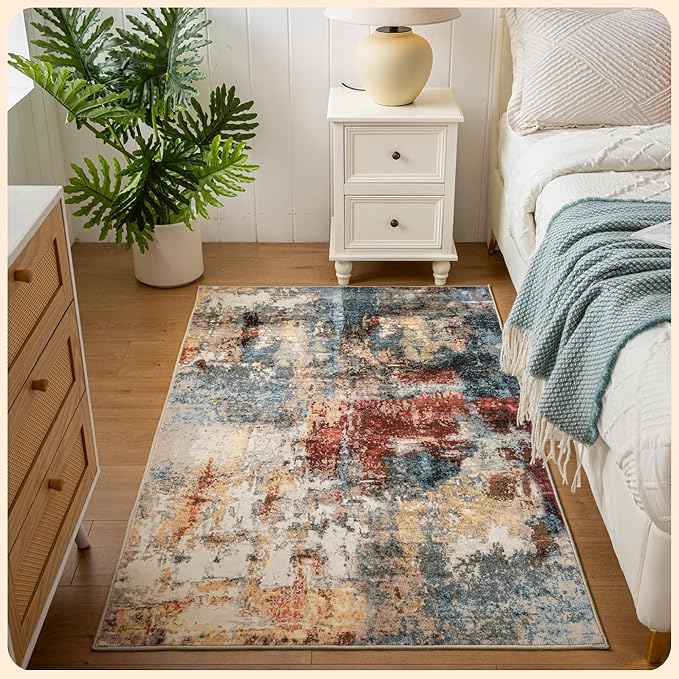 Istana 3x5 Area Rug - Multi/Red Modern Rugs for Living Room 3x5 - Foldable Rugs for Bedroom/Living Room Rug - Stain Resistant Washable Rug - Eco-Friendly Small Area Rugs